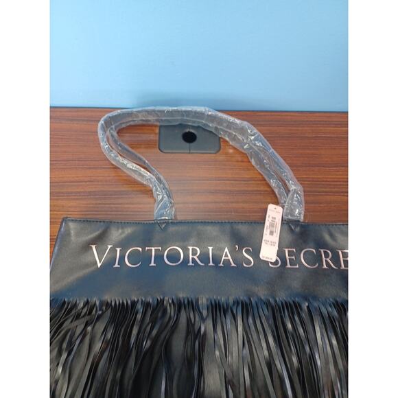 Victoria's Secret Black Handbag Tote Big Fringe NWT Hobo Fun Diva Sexy Fun - Picture 3 of 10
